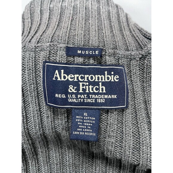 VTG Abercrombie & Fitch Muscle XL Ribbed Turtleneck Sweater Gray A&F Y2K Cotton - Picture 6 of 12